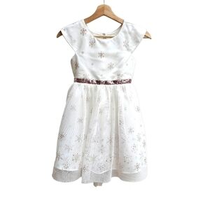 Jona Michelle Girl's Gauzy Tulle Snow Flake Sparkle Print Dress, Size 7